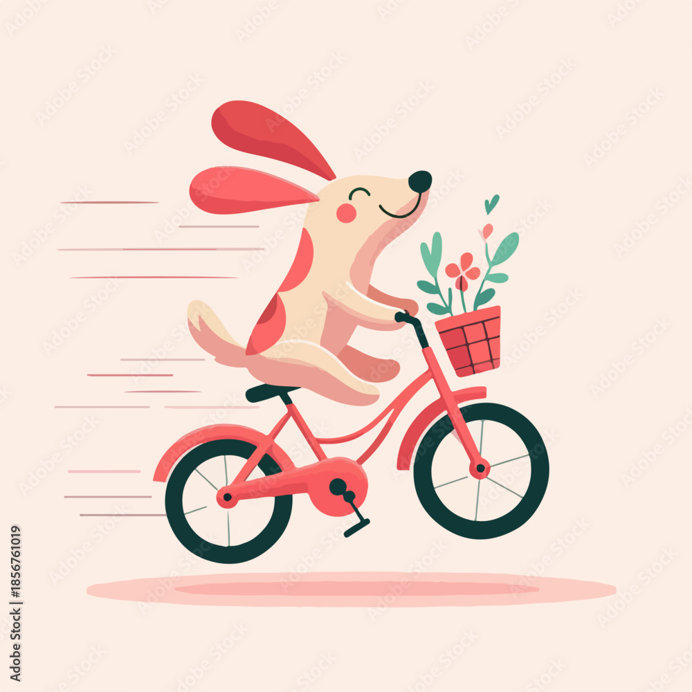 Fototapeta premium flat illustration of a dog riding a bicycle