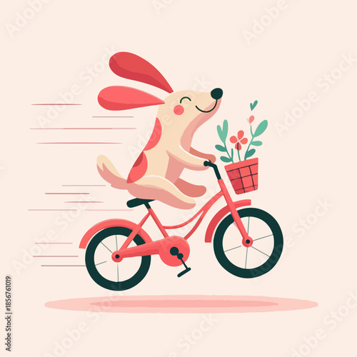 flat illustration of a dog riding a bicycle