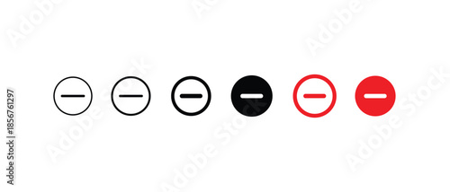 Minus Icons Set in Outline and Filled Circle Styles