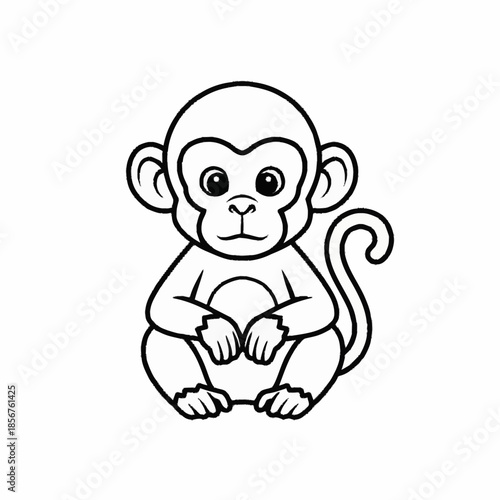 Cute Cartoon Monkey Sitting and Looking Forward.