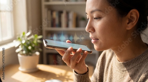 Woman using voice command on smartphone