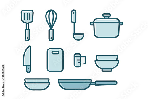 Kitchen Utensils and Cookware Icons on Gradient Background