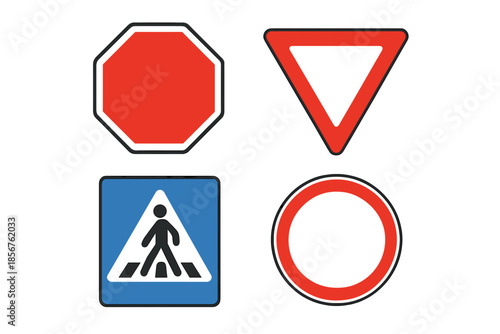 Collection of four road signs with 3D effect
