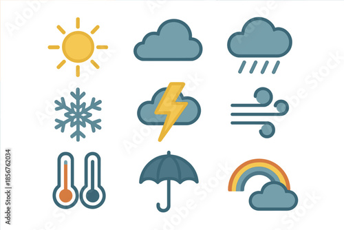 Weather icons set with glowing effect