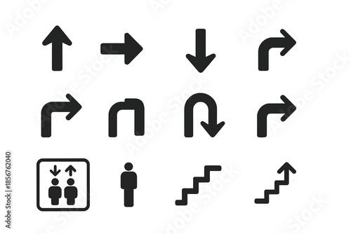 Collection of Dark Grey Navigation Icons on Textured Background