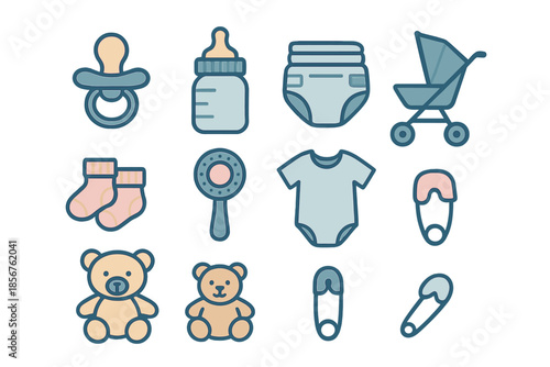 Collection of baby items icons set