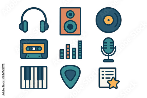 Music Icons Set on a Dark Gradient Background