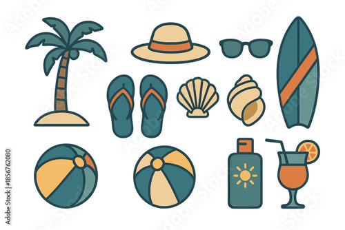 Summer Vacation Beach Icons