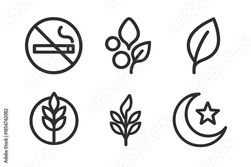 Set of six dark icons on black background