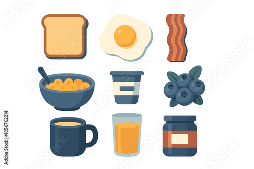 Flat lay of breakfast food items