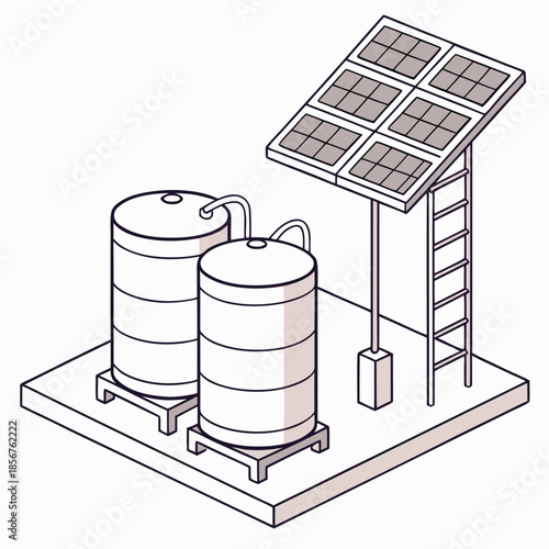 A sustainable system featuring a solar panel water tanks and a ladder for maintenance purposes