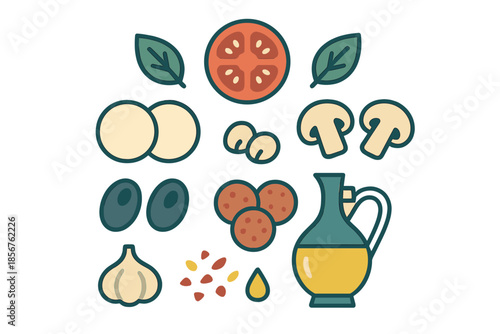 Pizza Ingredients Flat Illustration