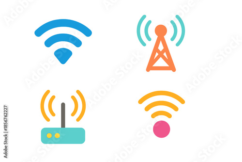 Collection of glowing wireless technology icons