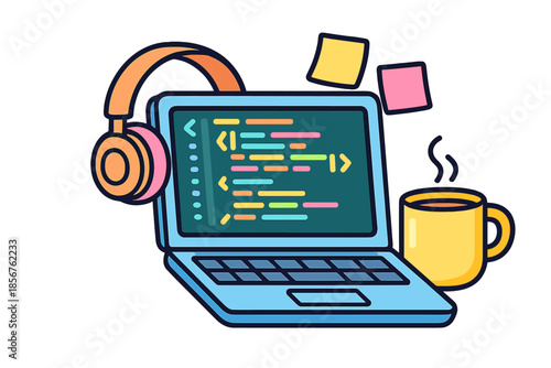 Coding and Coffee Illustration