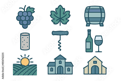 Wine icons collection on dark background