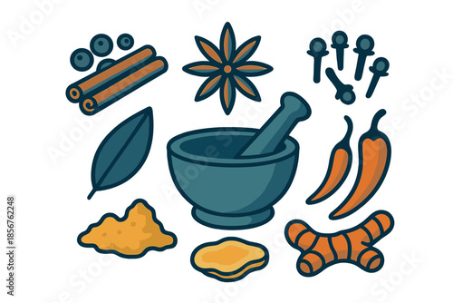 Collection of Spices and Herbs Illustration
