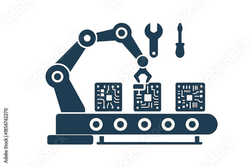 Robotic arm assembly line with circuit boards