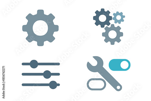 Set of Icons Representing Settings and Tools on a Dark Background