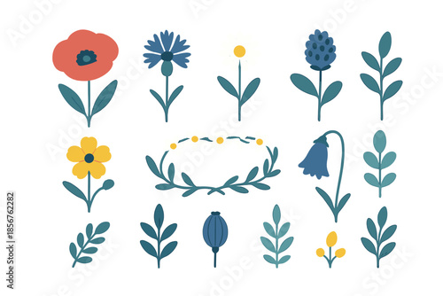 Stylized wildflower collection with glowing effect