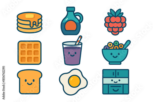 Cute Breakfast Icons on a Dark Background