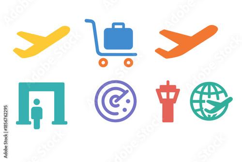 Airport Icon Set with Neon Glow
