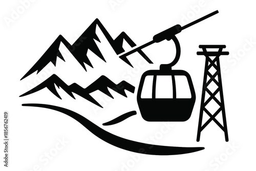 Cable Car and Mountains Silhouette