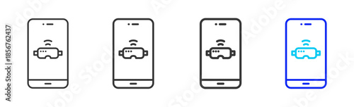 augmented reality icon set collection creative outline style for technology with multiple thickness variations suitable for apps websites presentations ui ux design and modern devices