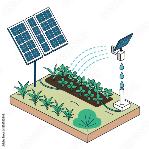 Sustainable agriculture powered by solar energy an illustration of automated irrigation systems for plant growth