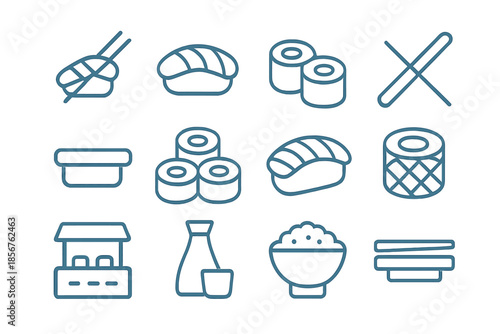 Japanese food icons set on a dark background