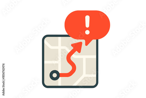 Navigation alert icon with map and exclamation mark