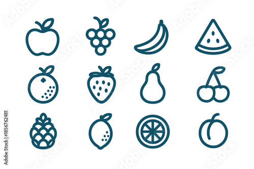 Neon Fruit Icons on Dark Background