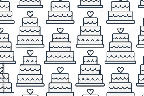 Seamless pattern of tiered cakes with hearts