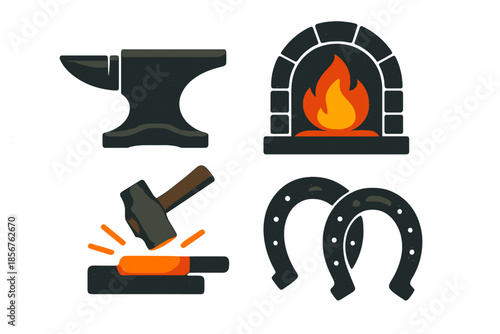 Blacksmithing tools and materials icons