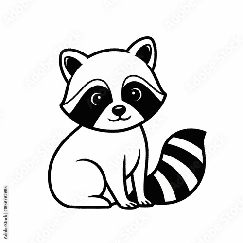Cute Cartoon Raccoon Sitting Illustration.