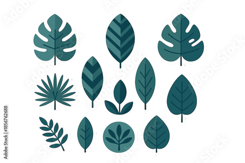 Collection of stylized tropical leaves on a gradient background