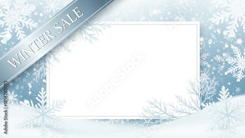 Winter sale template with snowflakes and frosty background for seasonal marketing