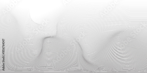 Wallpaper Mural Wave lines abstract background, black thin wavy stripes with movement optical effect. Minimalistic drawing, graphic curves flow. Modern vector illustration isolated on white. Torontodigital.ca