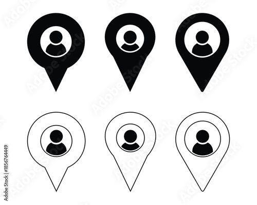 Location Pin Icon with People Silhouettes, User Map Marker Vector Illustration.