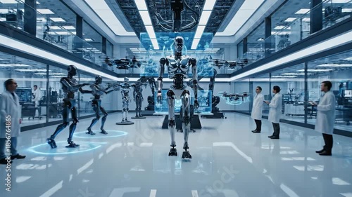 Robotics laboratory futuristic workspace technology and research development