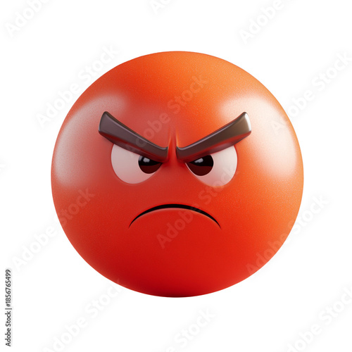 Red angry emoji with frown and narrowed eyes on white background  