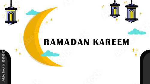 Ramadan Kareem greeting background set. Islamic holy month vector illustration with crescent moon, lanterns, and stars. Perfect for holiday design.