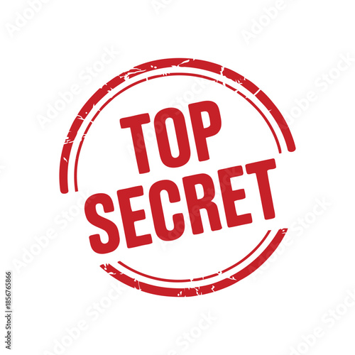 A circular distressed red stamp prominently displays the words top secret in bold capitalized lettering indicating confidential or restricted information