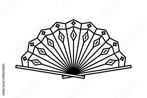Chinese folding fan line icon vector for asian traditional celebration design