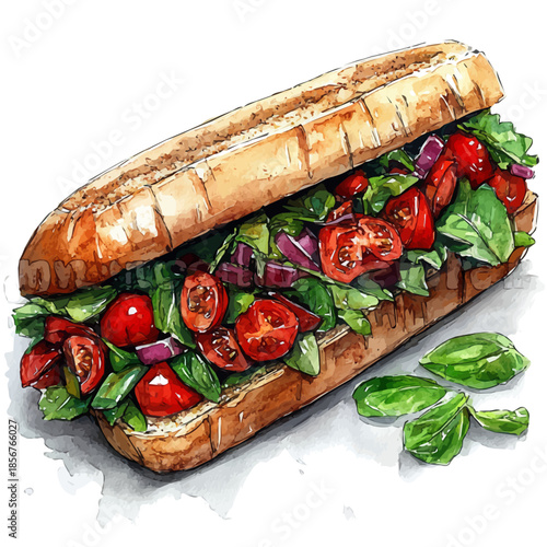 Foto Bocadillo De Calamares, watercolor clipart showcasing whimsical details and harmonious color flow, isolated on a white background