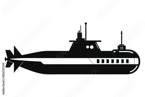 submarine silhouette line art vector illustration