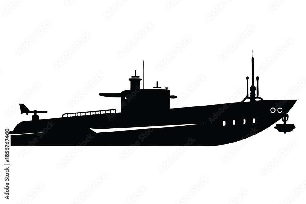 Fototapeta premium submarine silhouette line art vector illustration