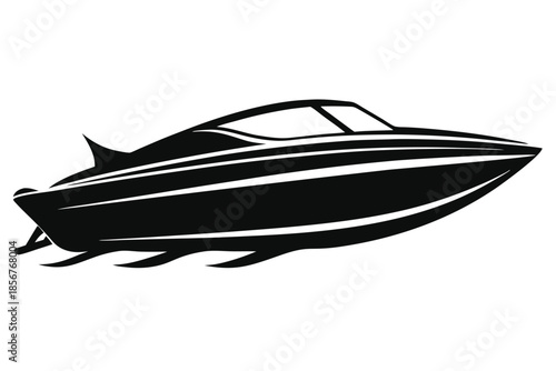 speedboat silhouette line art vector illustration