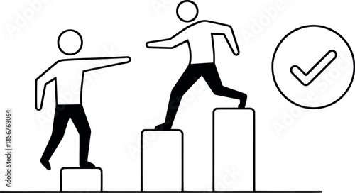 A person helping another individual climb steps towards a shared goal and success