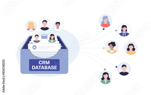 CRM database management concept with connected people