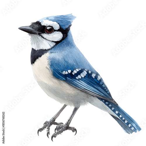 watercolor of Bluejay illustration graphic, isolated on a white background.